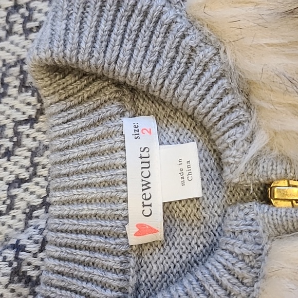 Crewcut Faux Leopard Fur Grey Sweater with Zip Front Size 2 - Picture 3 of 4